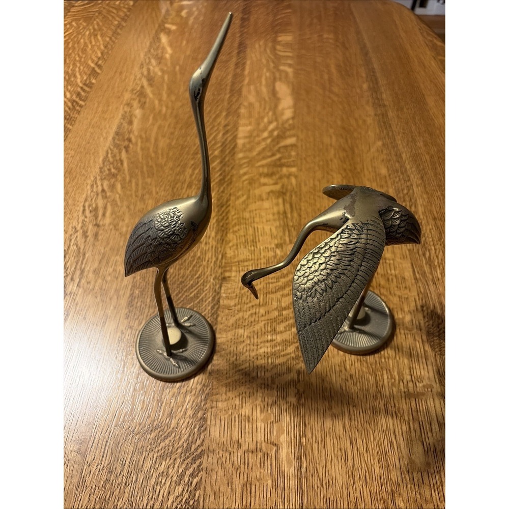 12" Solid Brass "Leonard" Heron/Crane Pair 1960s  Made In Korea Vintage - Picture 2 of 9